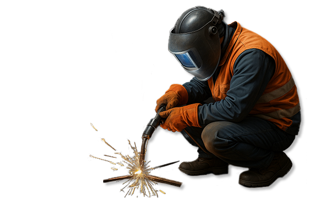 Un homme qui est entrain de souder une pièce.